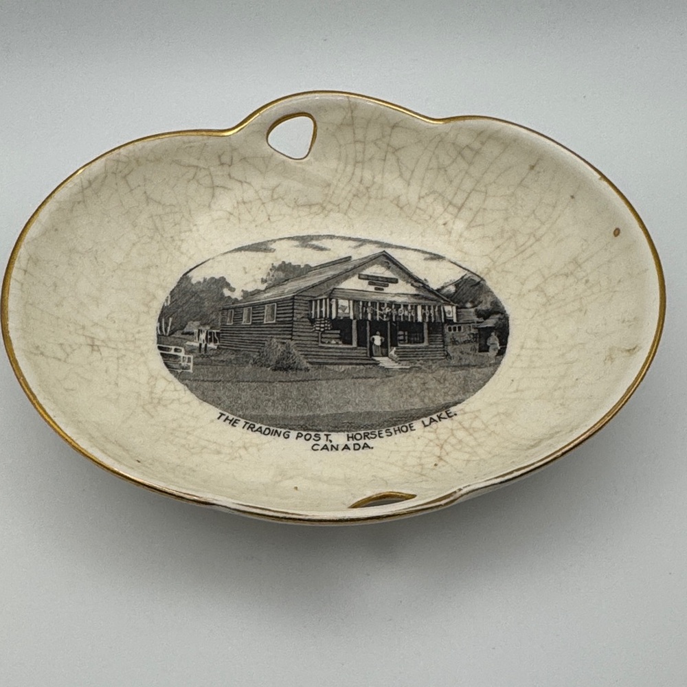 Vintage Royal Winton souvenir pin dish - horseshoe Lake Trading Post - Canada